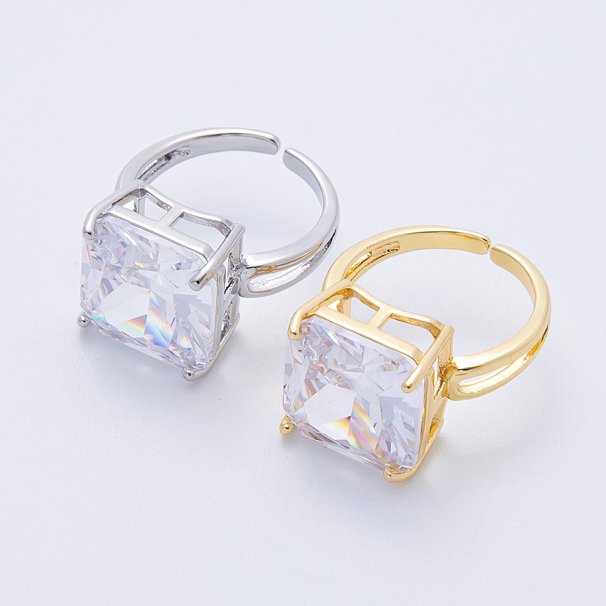 16K Gold Filled Clear CZ Baguette Square Solitaire Ring in Gold &amp; Silver | Rings-00018 Rings-00019