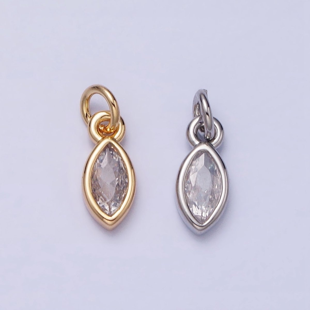 16K Gold Filled Clear CZ Teardrop Bezel Add-On Charm in Gold &amp; Silver | AC1203 AC1204