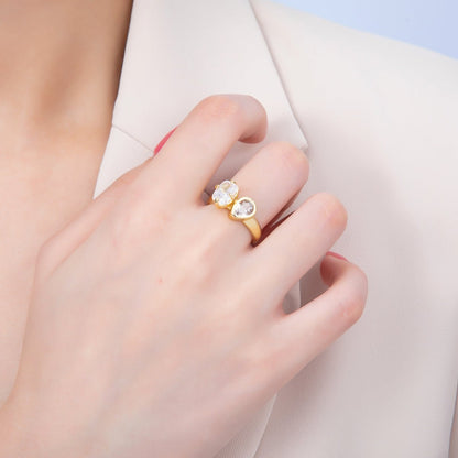 16K Gold Filled Clear CZ Teardrop Bezel Oval Prong Toi et Moi Solitaire Ring in Gold &amp; Silver | Rings-00276 Rings-00277