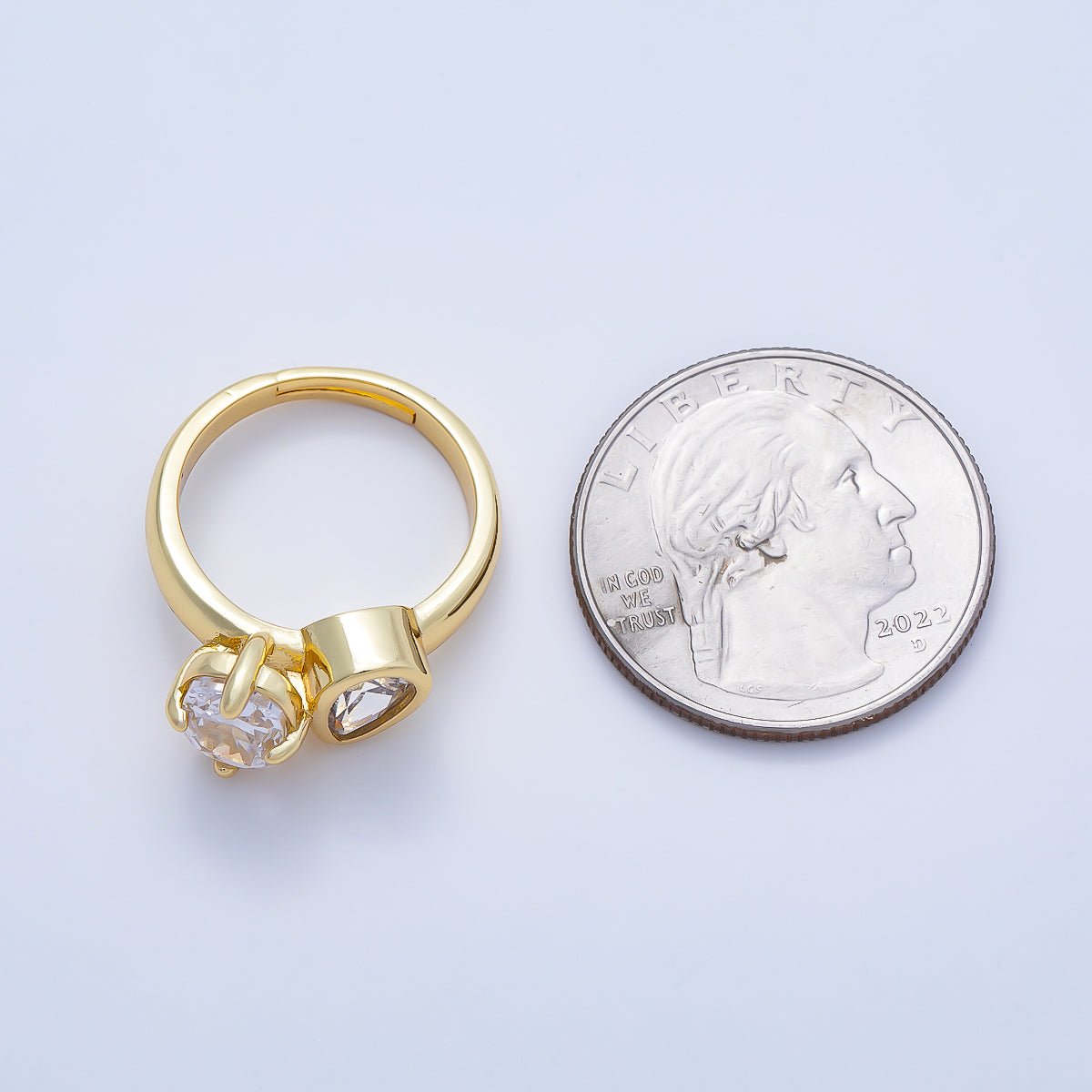 16K Gold Filled Clear CZ Teardrop Bezel Oval Prong Toi et Moi Solitaire Ring in Gold &amp; Silver | Rings-00276 Rings-00277