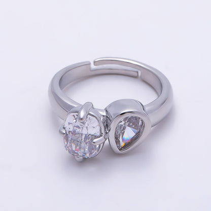 16K Gold Filled Clear CZ Teardrop Bezel Oval Prong Toi et Moi Solitaire Ring in Gold &amp; Silver | Rings-00276 Rings-00277