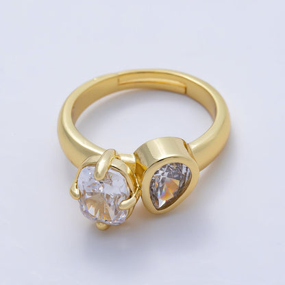 16K Gold Filled Clear CZ Teardrop Bezel Oval Prong Toi et Moi Solitaire Ring in Gold &amp; Silver | Rings-00276 Rings-00277