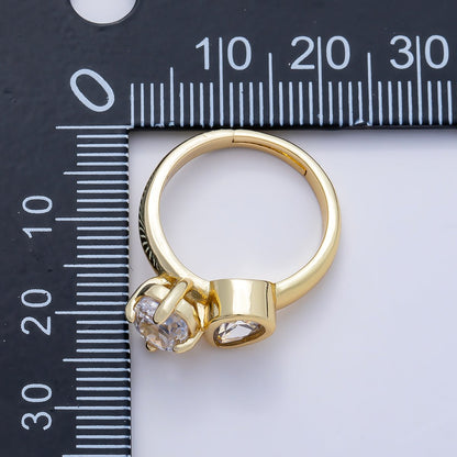 16K Gold Filled Clear CZ Teardrop Bezel Oval Prong Toi et Moi Solitaire Ring in Gold &amp; Silver | Rings-00276 Rings-00277