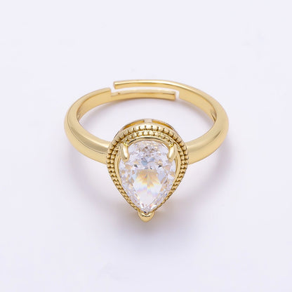 16K Gold Filled Clear CZ Teardrop Bezel Solitaire Ring | Rings-00283