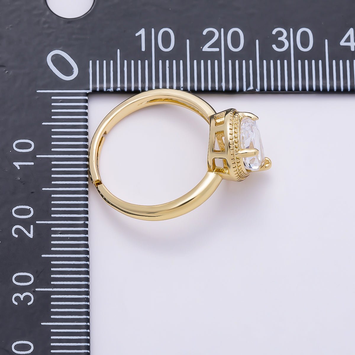 16K Gold Filled Clear CZ Teardrop Bezel Solitaire Ring | Rings-00283