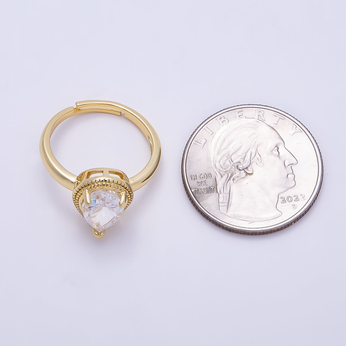 16K Gold Filled Clear CZ Teardrop Bezel Solitaire Ring | Rings-00283