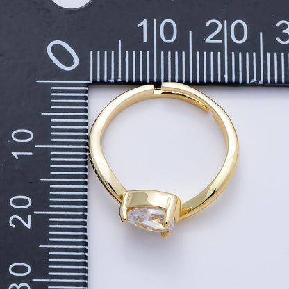 16K Gold Filled Clear CZ Teardrop Curved Solitaire Pinky Ring | Rings-00275