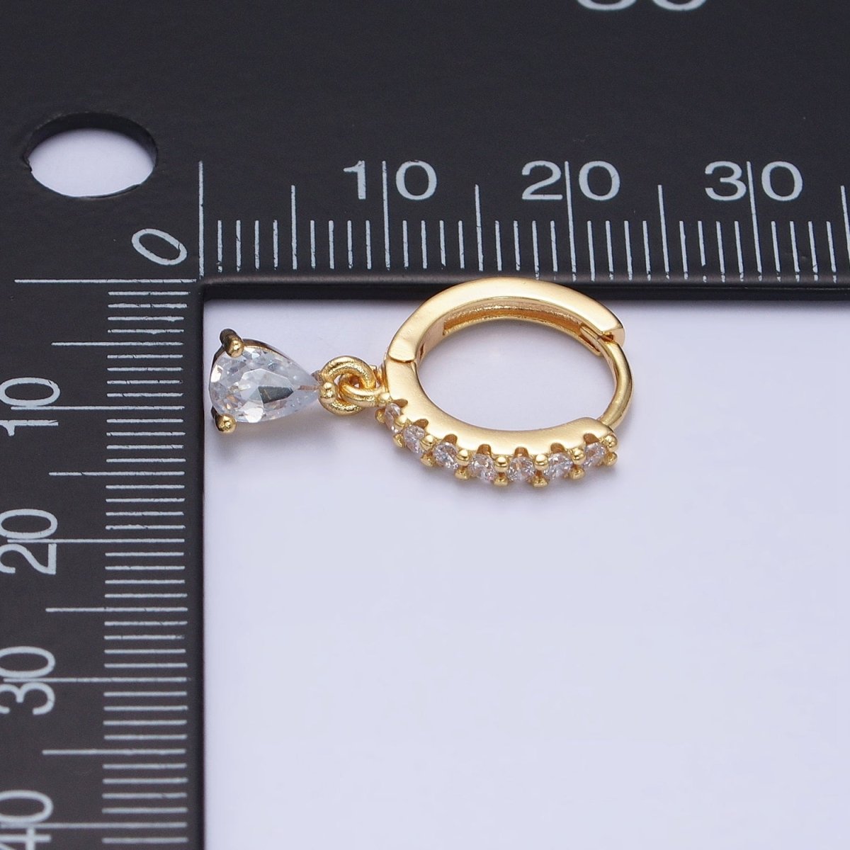 16K Gold Filled Clear CZ Teardrop Micro Paved Huggie Earrings in Gold &amp; Silver | AD816 AD817