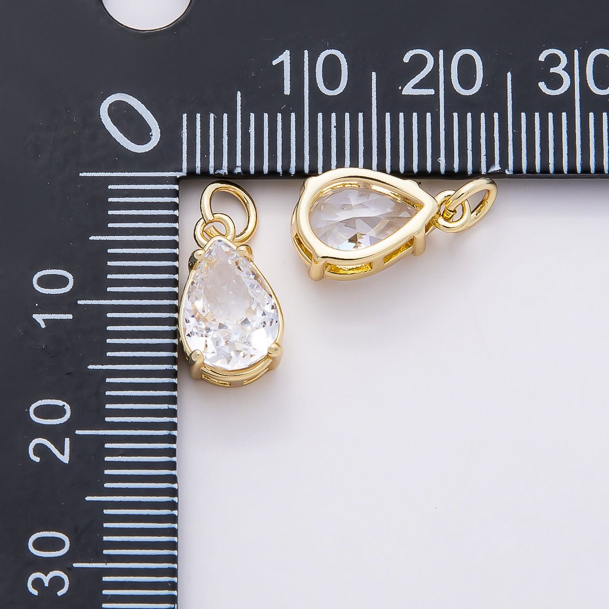 16K Gold Filled Clear CZ Teardrop, Oval, Heart, Marquise, Square Solitaire Charm | Charms-00816 ~ Charms-00820
