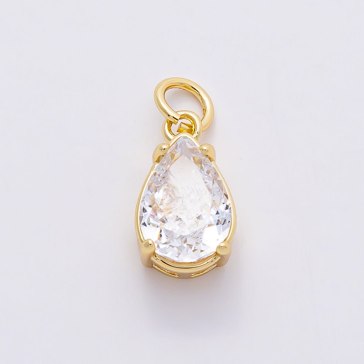 16K Gold Filled 13mm Clear CZ Teardrop Solitaire Charm | Charms-00816
