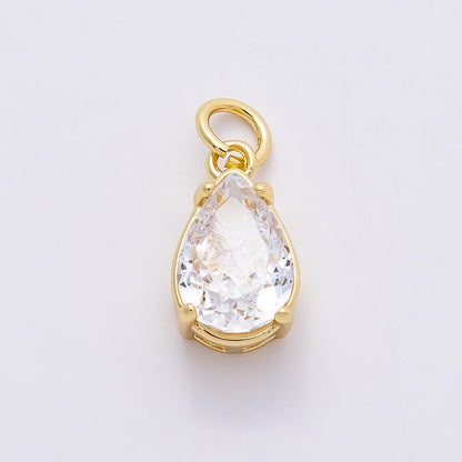 16K Gold Filled Clear CZ Teardrop, Oval, Heart, Marquise, Square Solitaire Charm | Charms-00816 ~ Charms-00820