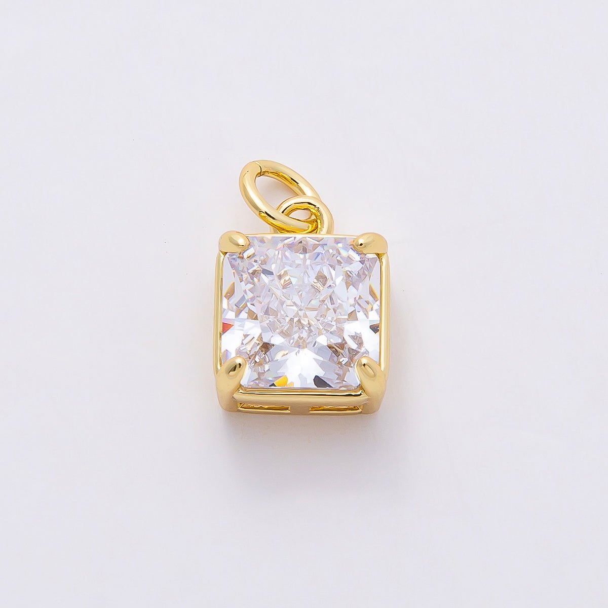 16K Gold Filled 11mm Clear CZ Square Solitaire Charm | Charms-00820