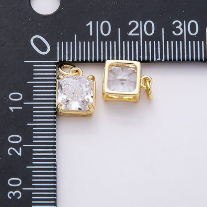 16K Gold Filled 11mm Clear CZ Square Solitaire Charm | Charms-00820