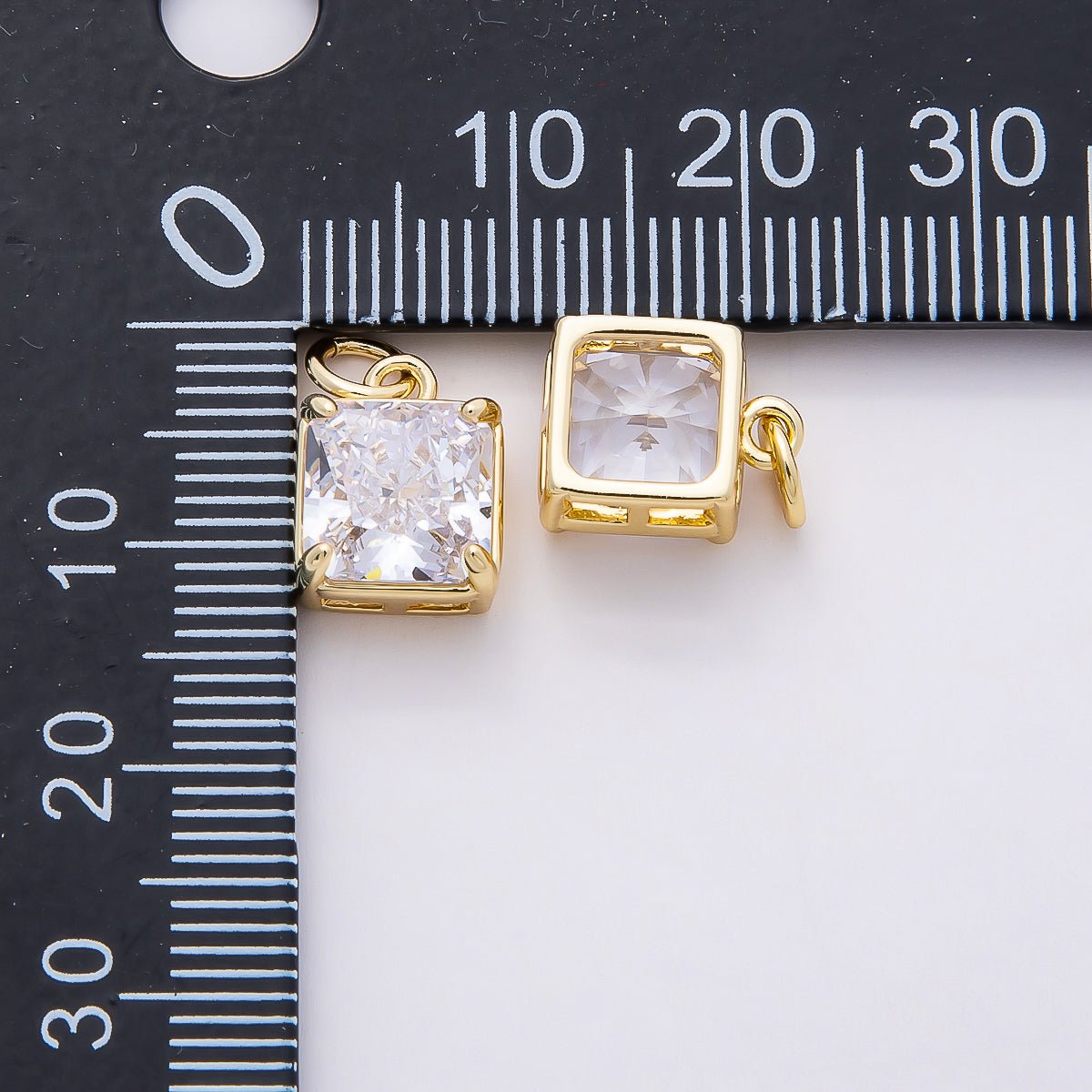 16K Gold Filled Clear CZ Teardrop, Oval, Heart, Marquise, Square Solitaire Charm | Charms-00816 ~ Charms-00820