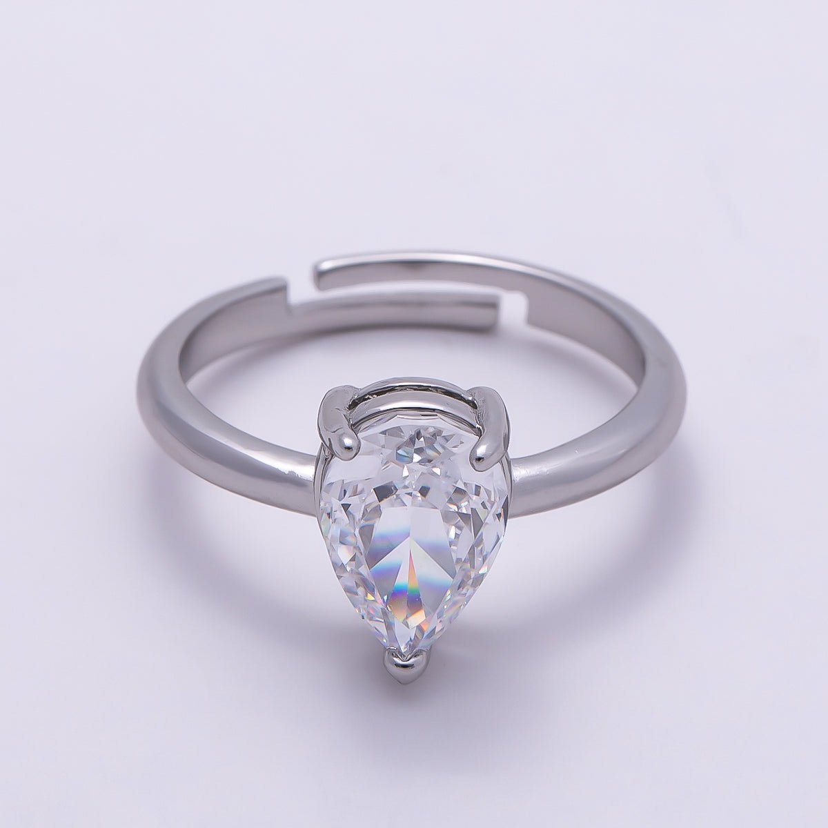 16K Gold Filled Clear CZ Teardrop Solitaire Adjustable Ring in Gold &amp; Silver | Rings-00092 Rings-00121
