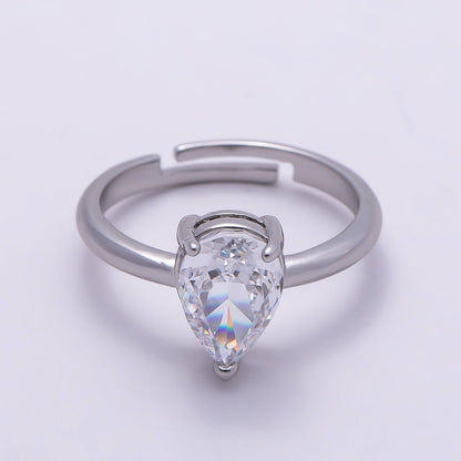 16K Gold Filled Clear CZ Teardrop Solitaire Adjustable Ring in Gold &amp; Silver | Rings-00092 Rings-00121