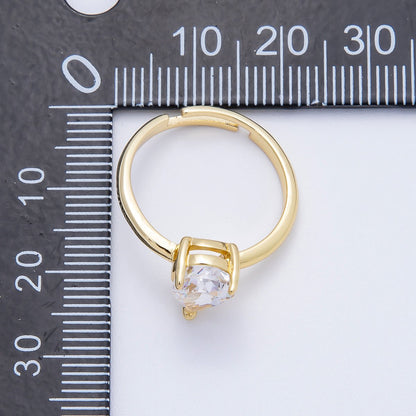 16K Gold Filled Clear CZ Teardrop Solitaire Adjustable Ring in Gold &amp; Silver | Rings-00092 Rings-00121