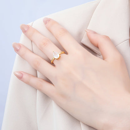 16K Gold Filled Clear CZ Teardrop Solitaire Adjustable Ring in Gold &amp; Silver | Rings-00092 Rings-00121