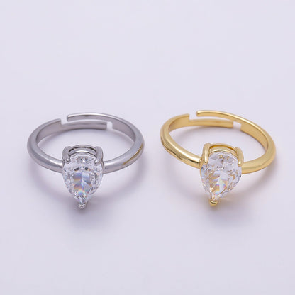 16K Gold Filled Clear CZ Teardrop Solitaire Adjustable Ring in Gold &amp; Silver | Rings-00092 Rings-00121