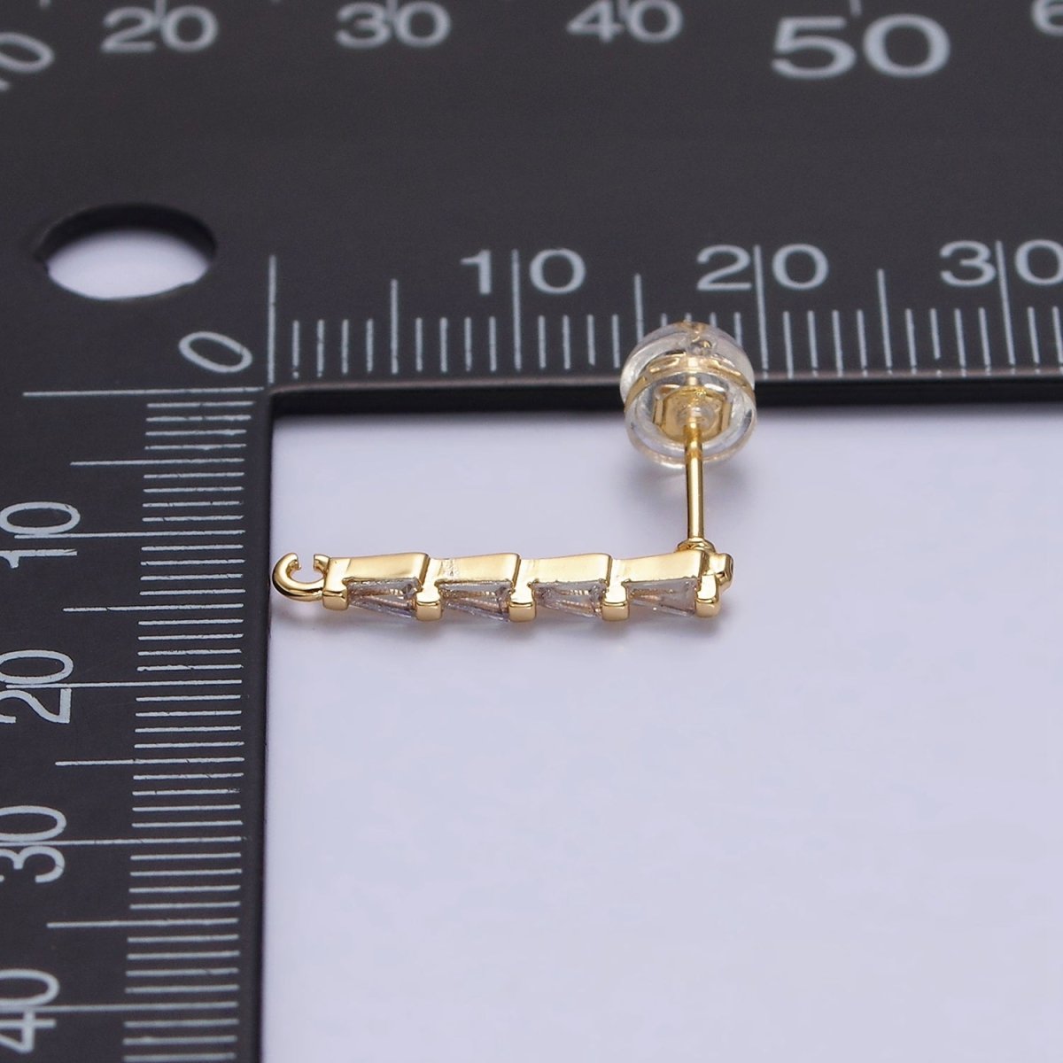 16K Gold Filled Clear CZ Triangle Baguette Linear Drop Open Loop Stud Earrings Supply in Gold &amp; Silver | Z-421 Z-422