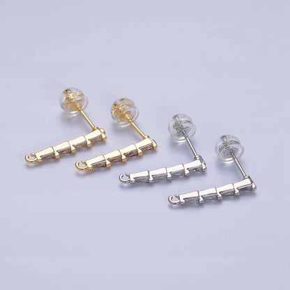 16K Gold Filled Clear CZ Triangle Baguette Linear Drop Open Loop Stud Earrings Supply in Gold &amp; Silver | Z-421 Z-422