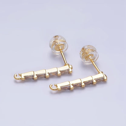 16K Gold Filled Clear CZ Triangle Baguette Linear Drop Open Loop Stud Earrings Supply in Gold &amp; Silver | Z-421 Z-422
