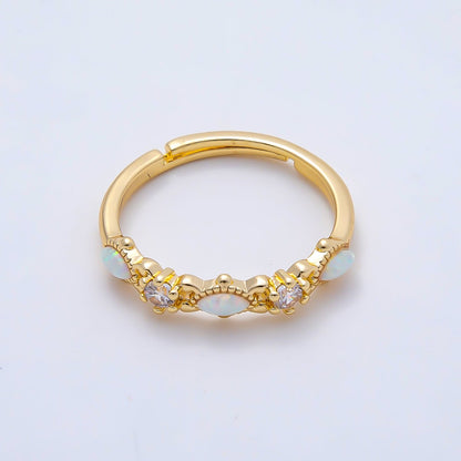 16K Gold Filled Clear CZ White Opal Gemstone Adjustable Ring | Rings-00141