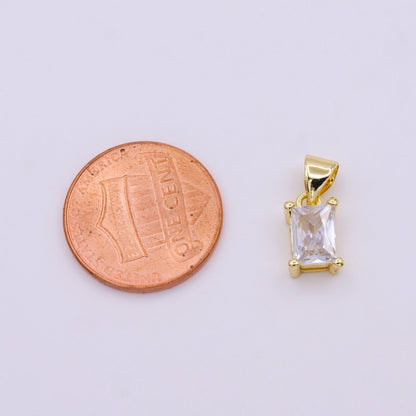 16K Gold Filled Clear Emerald Cut Baguette CZ Mini Pendant | AA-427