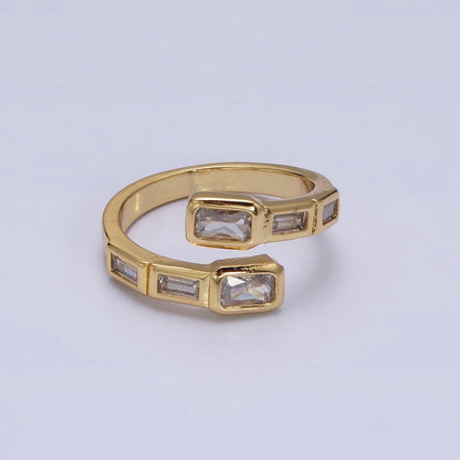16K Gold Filled Clear, Green, Blue, Fuchsia Baguette Lined Open Ring | O-549 ~ O-553