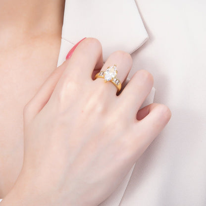 16K Gold Filled Clear Marquise Baguette CZ Adjustable Ring in Gold &amp; Silver | Rings-00291 Rings-00292
