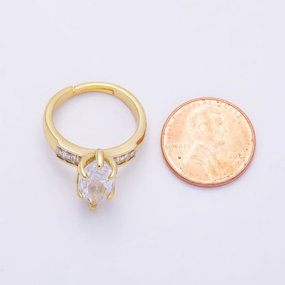 16K Gold Filled Clear Marquise Baguette CZ Adjustable Ring in Gold &amp; Silver | Rings-00291 Rings-00292