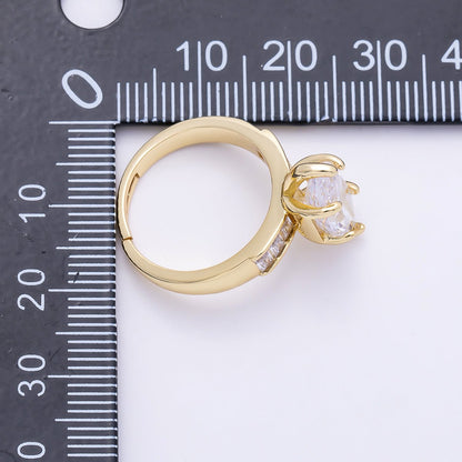 16K Gold Filled Clear Marquise Baguette CZ Adjustable Ring in Gold &amp; Silver | Rings-00291 Rings-00292