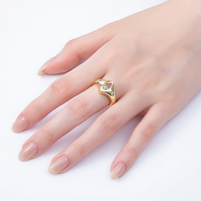 16K Gold Filled Clear Marquise CZ Dotted Chevron Signet Adjustable Ring | Rings-00122