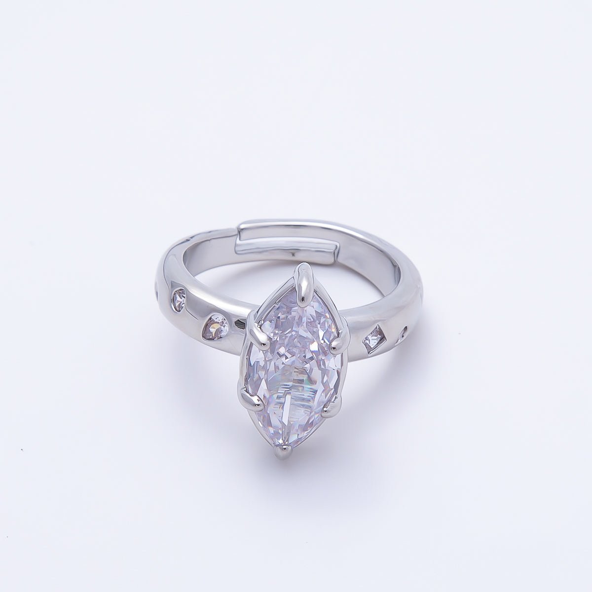 16K Gold Filled Clear Marquise CZ Dotted Solitaire Ring in Gold &amp; Silver | Rings-00267 Rings-00268