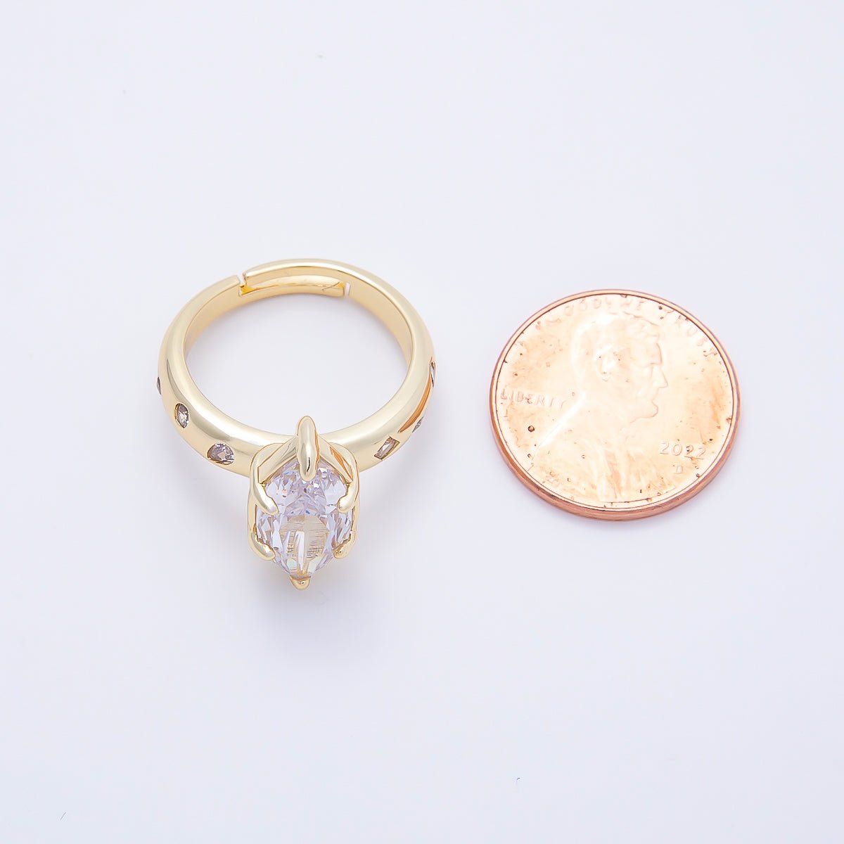 16K Gold Filled Clear Marquise CZ Dotted Solitaire Ring in Gold &amp; Silver | Rings-00267 Rings-00268