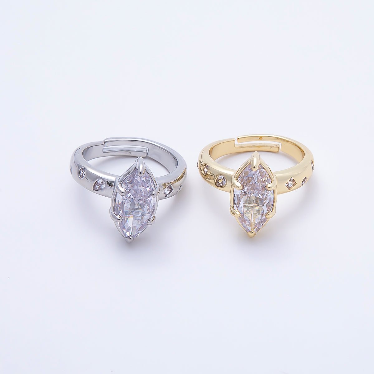 16K Gold Filled Clear Marquise CZ Dotted Solitaire Ring in Gold &amp; Silver | Rings-00267 Rings-00268