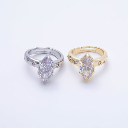 16K Gold Filled Clear Marquise CZ Dotted Solitaire Ring in Gold &amp; Silver | Rings-00267 Rings-00268
