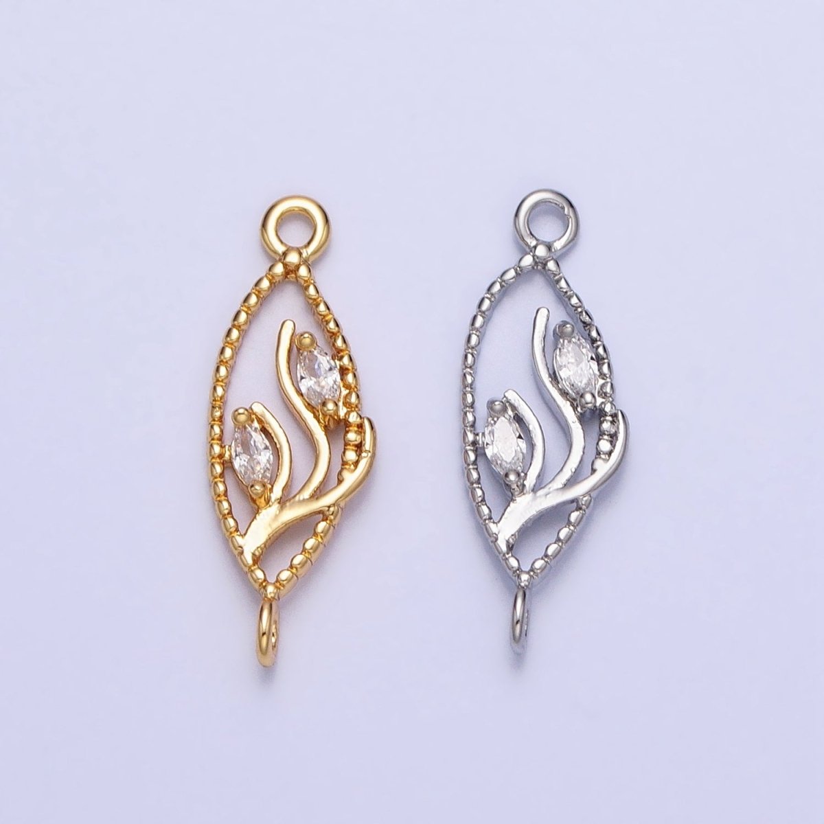 16K Gold Filled Clear Marquise CZ Leaf Beaded Open Sphere Connector in Gold &amp; Silver | Y-867