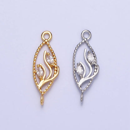 16K Gold Filled Clear Marquise CZ Leaf Beaded Open Sphere Connector in Gold &amp; Silver | Y-867