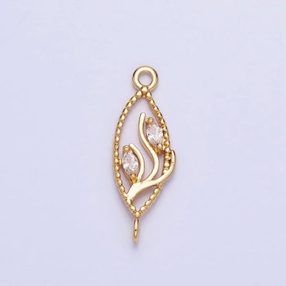 16K Gold Filled Clear Marquise CZ Leaf Beaded Open Sphere Connector in Gold &amp; Silver | Y-867