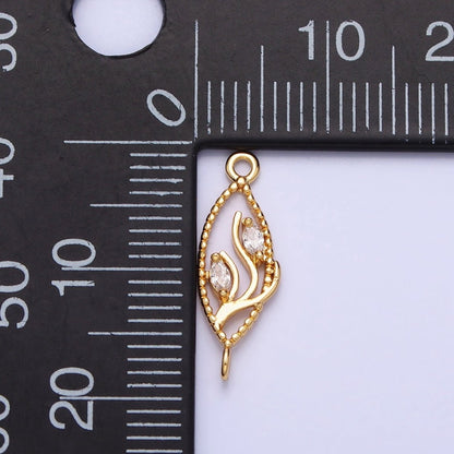 16K Gold Filled Clear Marquise CZ Leaf Beaded Open Sphere Connector in Gold &amp; Silver | Y-867