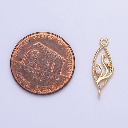 16K Gold Filled Clear Marquise CZ Leaf Beaded Open Sphere Connector in Gold &amp; Silver | Y-867