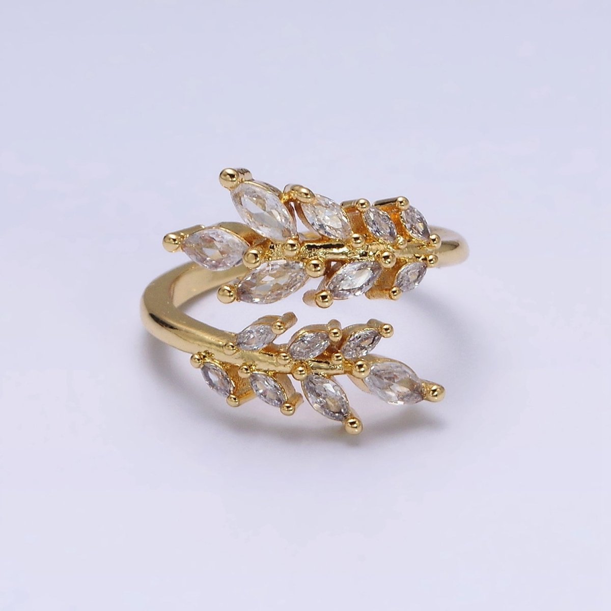 16K Gold Filled Clear Marquise CZ Leaf Nature Open Adjustable Ring in Gold &amp; Silver | O-1577 O-1578