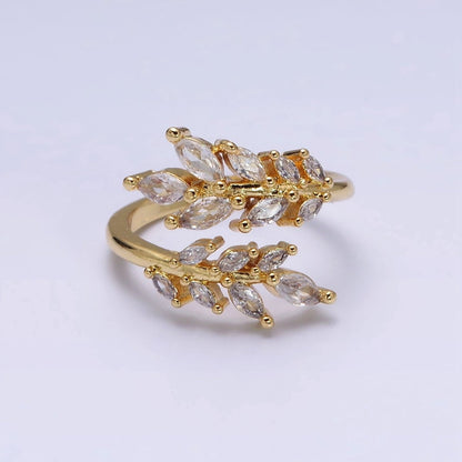 16K Gold Filled Clear Marquise CZ Leaf Nature Open Adjustable Ring in Gold &amp; Silver | O-1577 O-1578