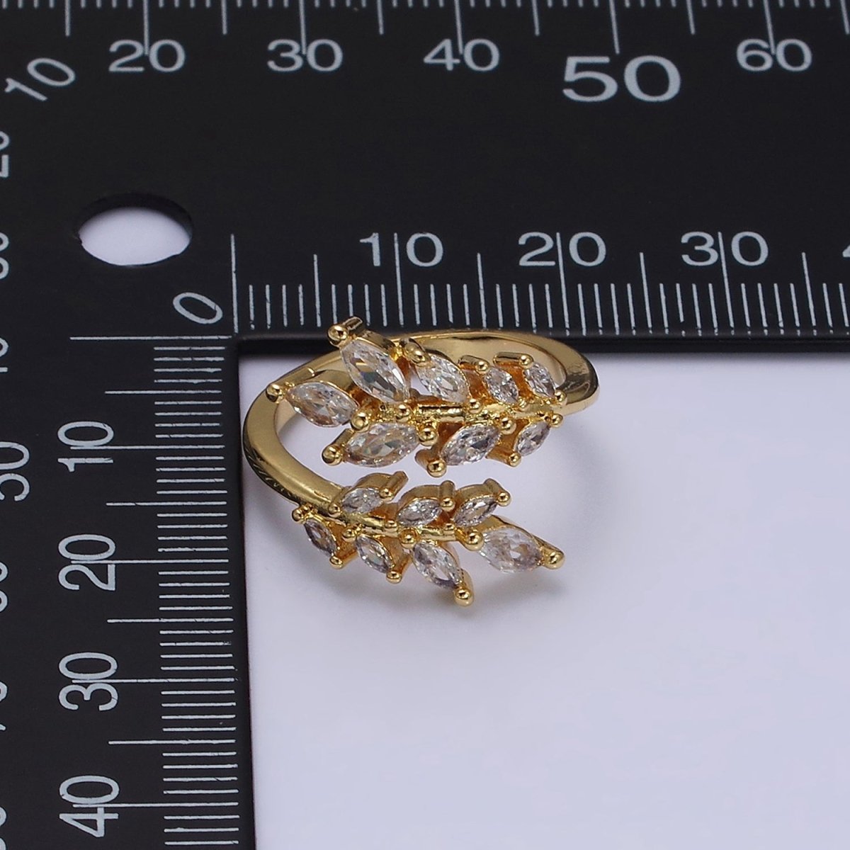 16K Gold Filled Clear Marquise CZ Leaf Nature Open Adjustable Ring in Gold &amp; Silver | O-1577 O-1578