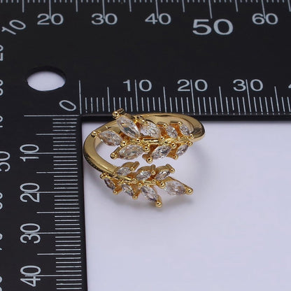 16K Gold Filled Clear Marquise CZ Leaf Nature Open Adjustable Ring in Gold &amp; Silver | O-1577 O-1578