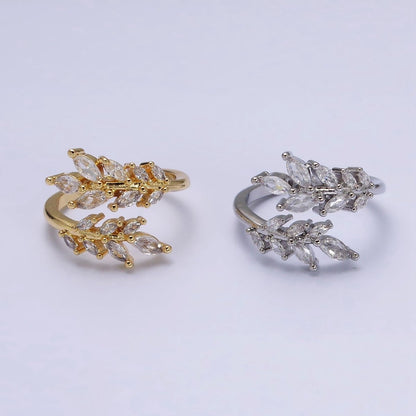 16K Gold Filled Clear Marquise CZ Leaf Nature Open Adjustable Ring in Gold &amp; Silver | O-1577 O-1578