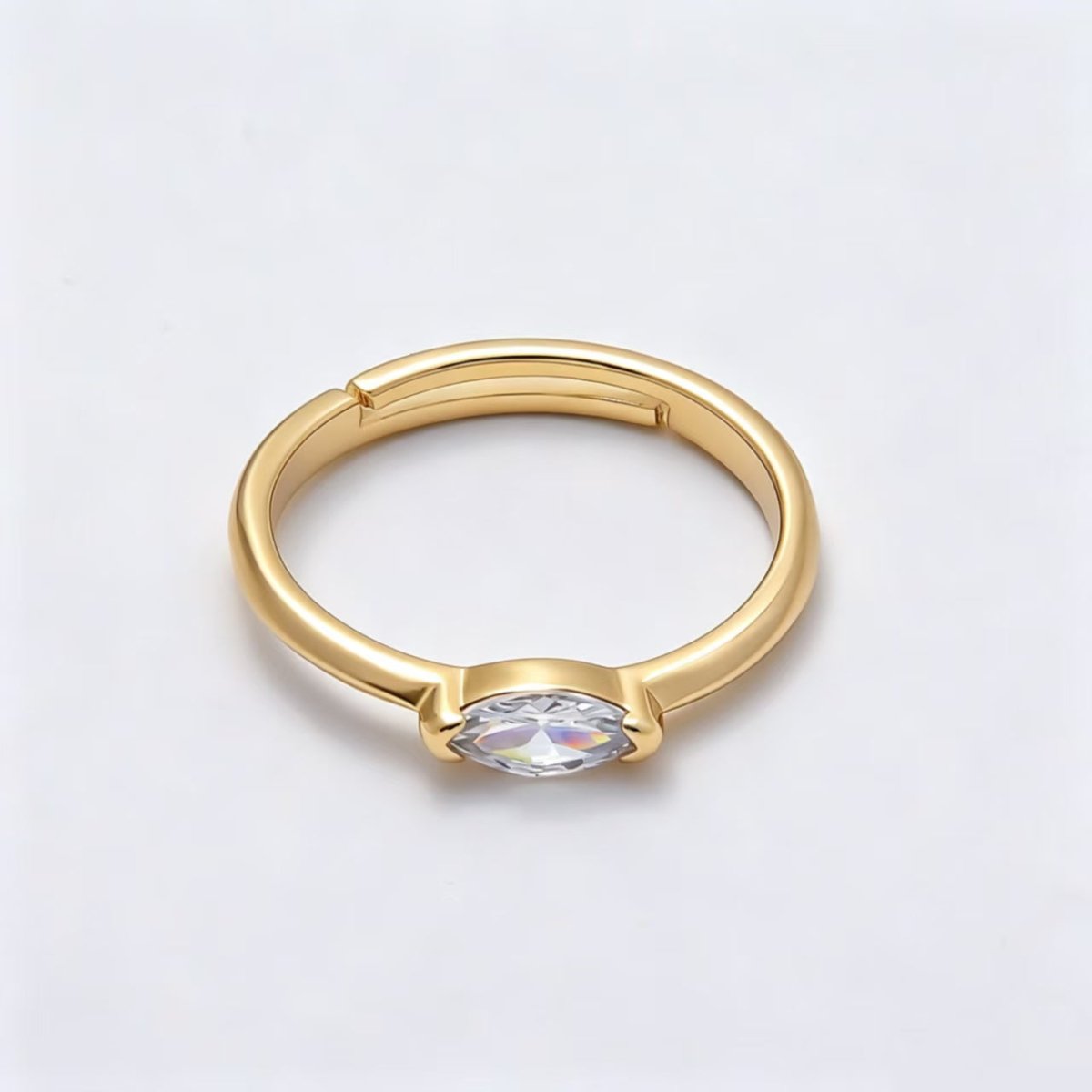 16K Gold Filled Clear Marquise CZ Minimalist Bezel Adjustable Ring in Gold &amp; Silver | Rings-00161 Rings-00162