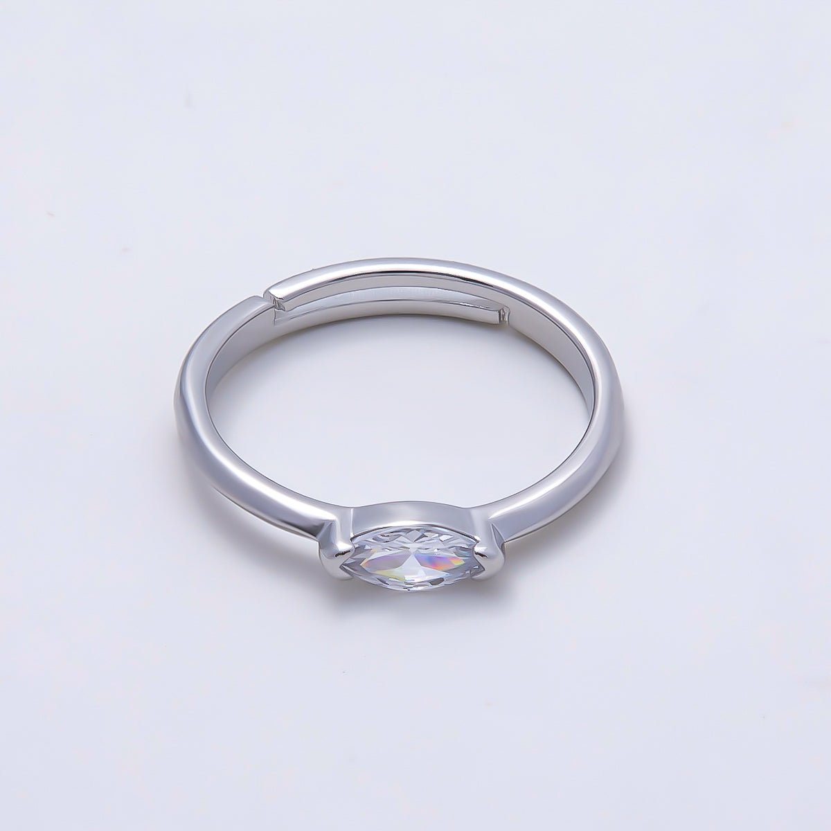 16K Gold Filled Clear Marquise CZ Minimalist Bezel Adjustable Ring in Gold &amp; Silver | Rings-00161 Rings-00162
