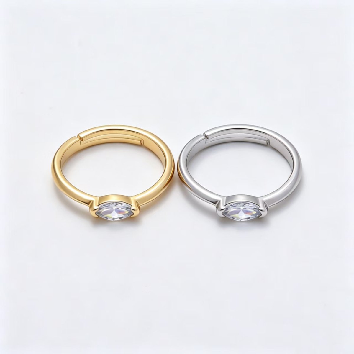 16K Gold Filled Clear Marquise CZ Minimalist Bezel Adjustable Ring in Gold &amp; Silver | Rings-00161 Rings-00162